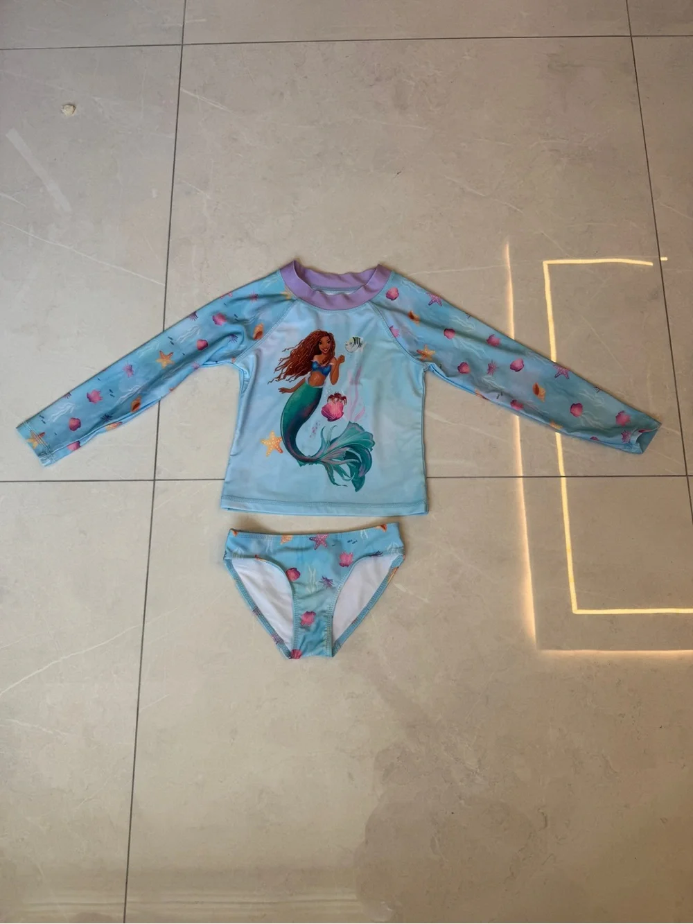 Disney Girls Light Blue & Purple Mermaid Long-Sleeve Rashguard Swim Set